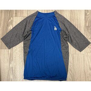 Majestic Los Angeles Dodgers Dri-Fit 3/4 Sleeve Gray & Blue Shirt w/Pocket